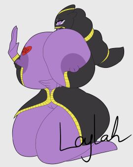 absurd_res big_breasts breasts female generation_6_pokemon genitals grey_background heart_symbol hi_res huge_breasts mega_banette mega_evolution nintendo nipples pokemon pokemon_(species) purple_eyes purple_nipples pussy simple_background solo solo_female solo_focus stemingbunbun zipper