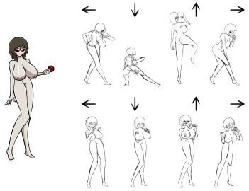 arrow_(symbol) bent_over boobs_and_butt_pose breasts brown-haired_female brown_hair chairo_y_(dramaric_joe) drajoe empty_eyes facility female female_only fnf_mods friday_night_funkin huge_breasts hunter_of_the_red microphone oc one_arm_up original pose pussy red_eyes sketch_page the women xfacility