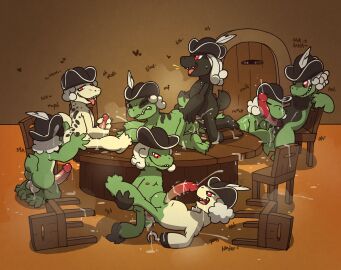 anal argon_vile ass balls balls_squeeze big_penis bodily_fluids chair clenched_teeth clothing cum cum_everywhere cum_on_arm cum_on_belly cum_on_body cum_on_chair cum_on_furniture cum_on_ground cum_on_hand cum_on_hat cum_on_table dialogue doggy_style english_text eye_markings eye_patch eyewear feathers from_behind_position furniture genital_fluids genitals goblin goblin_male group group_sex grunt hat headgear headwear hi_res hook hook_hand humanoid_genitalia humanoid_penis looking_through looking_through_hole male male/male male_penetrated male_penetrating male_penetrating_male markings masturbation messy musk musk_clouds nipples oral orgy overturned_chair peephole pegleg penetration penis powdered_wig rimming sex sideways_oral sound_effects spots spotted_body spotted_butt sweat table tail teeth text tongue tongue_out tricorn_hat voyeur wheelbarrow_position