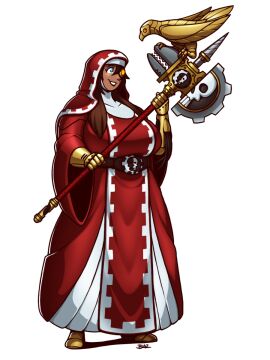 1girls adeptus_mechanicus amber_eyes augmentation axe belt big_breasts bird blazbaros blue_eyes breasts brown_hair brunette_hair cable cables cloak cybernetic_arm cybernetic_arms cybernetic_eye cybernetic_leg cybernetic_limb cybernetic_limbs cybernetics dress drill female female_only fully_clothed glowing_eyes gold_(metal) imperium_of_man long_hair mechanical mechanical_animal mechanical_wings orange_eyes pet robe solo solo_female solo_focus techpriest tube tubes warhammer_(franchise) warhammer_40k weapon white_background wide_hips wire wires