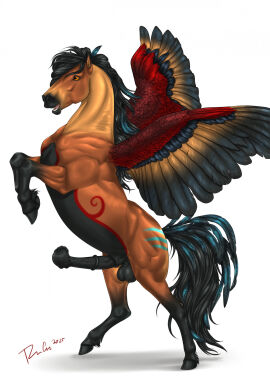 2025 animal_genitalia animal_penis avian balls bird black_balls black_body black_fur black_penis black_wings blue_markings chicken dated equid equine equine_genitalia equine_penis erection feathered_wings feathers feral flared_penis fur galliform gallus_(genus) genitals hi_res hybrid male male_feral mammal markings medial_ring open_mouth orange_body orange_eyes orange_fur orange_wings penis phasianid red_markings red_tongue red_wings rufciu side_view signature simple_background solo tongue white_background wings