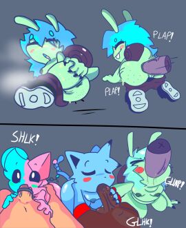 3boys 3girls alien_girls anal_sex anthro_on_human black_skin blowjob female fucked_from_behind katie male original_characters scytheroam siraxi sucking_off unknown_character white_skin