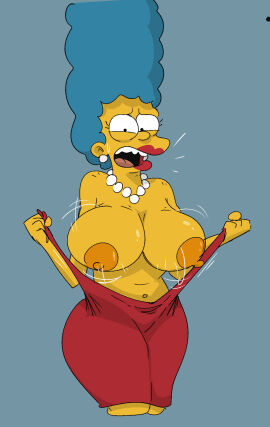 1girls 20th_century_fox 20th_century_studios 2d accurate_art_style big_breasts blue_hair breasts breasts_out clothing dress embarrassed exposed_breasts eyelashes female female_only full_color human jodero large_breasts large_marge lipstick looking_at_viewer marge_simpson mature mature_female milf nipples no_penetration open_mouth pearl_necklace red_clothing red_dress red_lipstick red_outfit solo solo_female sweat the_simpsons whoa_look_at_those_magumbos yellow_body yellow_skin