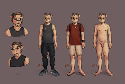 anthro backpack balls bottomwear clothed clothing digital_media_(artwork) feet felid fingers flaccid footwear foreskin fur genitals hair humanoid_genitalia humanoid_penis lion looking_at_viewer male mammal model_sheet nipples nude open_mouth pantherine pants penis rozgi sandals shirt shoes simple_background small_penis smile solo standing tail tank_top teeth tight_foreskin toes topwear uncircumcised