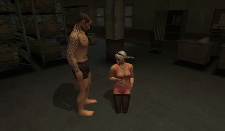 3d ass biker breasts dancing female hitman hitman_contact_(2004) io-interactive official_art pink_clothing screenshot stockings tattoo video_games white_hair