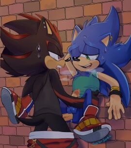 2024 absurd_res anal anal_sex anthro ass balls black_balls black_body black_fur blue_body blue_fur blush bodily_fluids breath brick_wall chains closed_eyes clothed clothing digital_media_(artwork) duo ear_piercing ear_ring erection eulipotyphlan footwear fur gay gay_male genitals green_eyes hedgehog hi_res humanoid_genitalia humanoid_penis male male/male male_penetrated male_penetrating male_penetrating_male mammal multicolored_body open_mouth partially_clothed penetration penile penile_penetration penis penis_in_ass piercing pinned pinned_to_wall red_body red_eyes red_fur ring_piercing sailorsonic sega sex shadow_the_hedgehog shoes smile sonadow sonic_(series) sonic_the_hedgehog sonic_the_hedgehog_(series) sweat tail tongue wall_(structure) yaoi