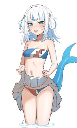 1girls bikini blue_eyes blue_hair blue_nails blush female gawr_gura hololive hololive_english hololive_myth kiritzugu nail_polish partially_clothed partially_submerged presenting presenting_pussy pussy shark_girl shark_tail sharp_teeth short_hair skirt skirt_lift solo solo_female striped_bikini tail twintails two-tone_hair virtual_youtuber water wet wet_body white_hair