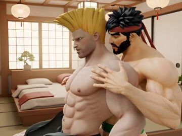 2boys 3d abs ai_assisted ai_video bara beard biceps big_ass big_butt big_hair blender close_up cowboy_shot fortnite fortnite:_battle_royale from_behind gay gay_sex grabbing_pecs guile hachimaki headband headwear in_arms juicy_bara kissing male male/male male_focus male_nipples male_only muscle_worship muscles muscular muscular_male pecs penis penis_out_of_frame render ryu_(street_fighter) sound street_fighter tagme video yaoi