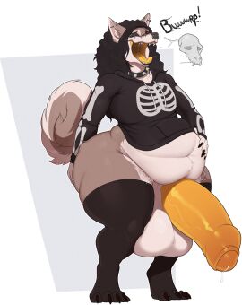 alternative_fashion anthro ass balls belly big_ass big_balls big_butt big_penis black_nails bodily_fluids bone burping canid canine canis ceebastion clothing collar colored_nails curled_tail digestion digestion_noises domestic_dog ear_piercing facial_piercing femboy genitals goth hi_res hoodie huge_balls huge_cock hyper hyper_balls hyper_genitalia hyper_penis kasdal legwear male mammal nails nose_piercing open_mouth penis piercing saliva shiba_inu simple_background skull sloshing_belly solo spitz tail teeth thick_thighs thigh_highs throat topwear vore