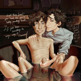 2boys 3boys bathing bathroom bathtub brown_hair clothed_male_nude_male cucked_by_assistant cucked_by_inferior cuckold cuckold_pov curly_hair degradation digital_drawing_(artwork) digital_media_(artwork) foreskin front_view gay green_eyes hand_on_penis handjob handjob_from_behind hazel_eyes jerking jerking_off jerking_off_another jerkingoff jerkingoff_another male mr_shrink older_male_and_younger_male original original_characters penis pov_eye_contact relaxation relaxed relaxed_expression relaxing skinny skinny_male skinny_man smaller_dom_larger_sub smaller_male smiling smiling_at_viewer smirking stroking_cock stroking_penis teasing teasing_cuck teasing_viewer uncircumcised unseen_character white_male