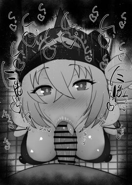 1boy 1girls :>= bare_shoulders big_breasts big_penis black_and_white blush breasts censored dark-skinned_male dark_skin detailed_background drooling erect_nipples eyelashes fellatio female female_focus hat heart human indoor inside interracial kurotama looking_at_viewer luciana_de_montefio lucy_(zenless_zone_zero) male male_pov monochrome nipple_bulge nipples oral oral_sex penis room saliva shiny shiny_skin short_hair sketch sound_effects squatting sweat text tongue tongue_out vein veins veiny veiny_penis visor zenless_zone_zero