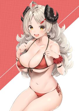 1girls absurd_res absurdres adult ahoge antenna_hair bare_arms bare_back bare_belly bare_chest bare_hands bare_hips bare_legs bare_midriff bare_navel bare_shoulders bare_skin bare_thighs bare_torso belly belly_button bikini bikini_bottom bikini_only bikini_top black_horn black_horns blue_archive blush blushing_female breasts cleavage collarbone curved_horn curved_horns dot_nose elbows female female_focus female_only fingers grey-haired_female grey_eyebrows grey_hair grid_background groin hairpin half_naked high_resolution highres horn horns hourglass_figure inuzumi_masaki izumi_(blue_archive) izumi_(swimsuit)_(blue_archive) large_breasts legs legs_together light-skinned_female light_skin long_hair looking_at_viewer naked naked_female navel nude nude_female open_mouth open_mouth_smile parted_bangs parted_lips pussy red_background red_bikini red_bikini_bottom red_bikini_top red_string_bikini red_swimsuit red_swimwear shiny_breasts shiny_hair shiny_legs shiny_shoulders shiny_skin shiny_thighs shoulders side-tie_bikini silver-haired_female silver_hair simple_background sitting slender_body slender_waist slim_female slim_waist smile smiling smiling_at_viewer solo string_bikini swimsuit swimwear thick_thighs thighs thin_waist tongue upper_body upper_teeth v-line white_background wide_hips yellow-eyed_female yellow_eyes