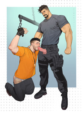 2boys balls bara beard blowjob clothing dominant dominant_male domination erection gay gay_blowjob gay_domination katto8452 lin.katto male male/male male_focus male_only muscular muscular_male oral oral_sex penis solo_male yaoi