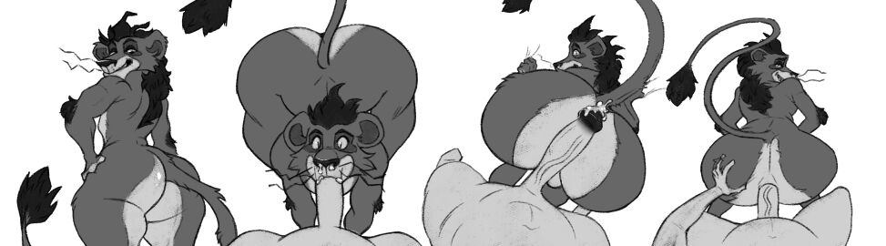 anal anthro anthrofied ass ass_grab ass_up big_ass big_butt big_penis bodily_fluids bubble_ass bubble_butt butt_grab cum cum_from_nose cum_in_mouth cum_in_nose cum_inside disney felid fellatio fluffydonuts flufydonut fucked_silly gay genital_fluids genitals glistening glistening_butt hand_on_ass hand_on_butt hi_res hot_dogging human human_on_anthro lion male male/male mammal nuka_(the_lion_king) oral orgasm pantherine penile penis seductive sex smile smirk smug the_lion_king the_lion_king_ii:_simba's_pride vein veiny_penis wide_hips