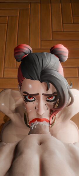 1girls 3d 3d_(artwork) :>= blowjob blowjob_face cum cum_in_mouth deepthroat fellatio female forced_oral fortnite lipstick looking_at_viewer mascara_tears red_eyes runny_makeup tears vacuum_blowjob vacuum_fellatio valeria_(fortnite)