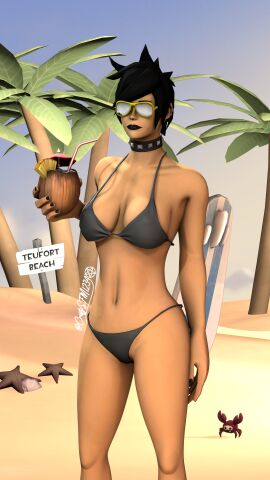 1girls 3d beach bikini cristygallagher cristysfm1234 female femscout femscout_(alt_design) goth scout_(team_fortress_2) swimwear team_fortress_2