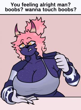 animated big_breasts boobs?_wanna_touch_boobs? breasts cleavage dapper_little_arts english_text female furry huge_breasts meme meme_caption tagme text