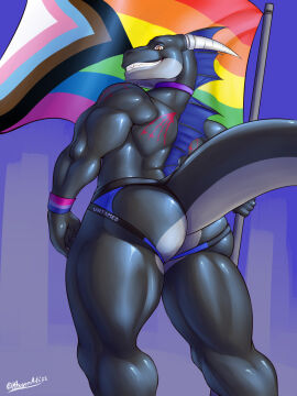 1boy 2022 2d anthro anthro_only ass back_view bisexual bisexual_male bisexual_pride_colors body_markings bracelet collar digital_media digital_media_(artwork) dragon flag flag_(object) frill_(anatomy) frills from_behind furry grin holding_flag holding_object horns jockstrap khayen lgbt_pride lgbt_pride_colors lgbt_pride_month male male_focus male_only muscular muscular_anthro muscular_arms muscular_back muscular_legs muscular_male muscular_thighs pride_color_accessory pride_color_flag pride_colors pride_flag pride_month progress_pride_colors rainbow_pride_colors red_markings reptile reptile_humanoid scales scalie scalie_humanoid shadow_(abstractshadow) six-stripe_rainbow_pride_colors smile solo solo_anthro solo_male standing tail underwear viewed_from_behind white_horns wingless_dragon yellow_eyes