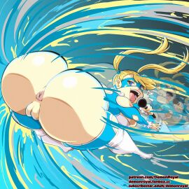 afterimage anus ass ass_attack ass_focus asshole big_breasts blonde_hair breasts colored demonroyal emanata exposed exposed_ass exposed_pussy fair_skin female hip_attack huge_ass light-skinned_female light_skin microphone pussy rainbow_mika shortstack solo_female spread_cheeks street_fighter twintails vagina wrestling_outfit