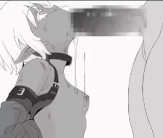 1boy 1girls animated choker choking_on_cock cum cum_in_mouth cum_inside dark-skinned_female dark_skin elf fellatio female male monochrome mp4 no_sound oral pointy_ears small_breasts swallowing_cum tagme tears throat_bulge video yamada_taro_(yamada_tarou00)
