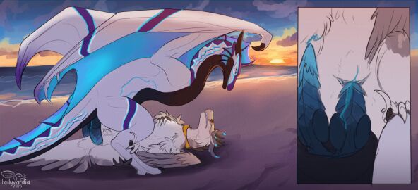 2_penises 2d_animation animal_genitalia animal_penis animated aquatic_dragon beach bodily_fluids cloaca close-up deinonychus dinosaur diphallia diphallism dragon dromaeosaurid duo european_mythology feathered_dinosaur feathered_scalie feathers female feral frill_(anatomy) genital_fluids genitals hemipenes hollyvardia hollyvardia_(character) knot male male/female marine membrane_(anatomy) membranous_frill multi_genitalia multi_penis mythological_creature mythological_scalie mythology penis precum prehistoric_species reptile saber_(saber15) scalie sea sex_on_the_beach size_difference sunset theropod thrusting water western_dragon wyvern