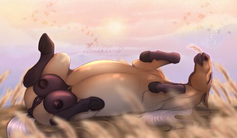 animal_genitalia animal_pussy anus ass big_crotchboobs bodily_fluids breasts closed_eyes crotchboobs equid equine equine_anus equine_genitalia equine_pussy eva_(huskii-s) female feral genital_fluids genitals hi_res horse huskii-s leg_markings lying mammal mane markings mouth_closed on_back pussy pussy_juice_on_butt quadruped socks_(marking) solo tail tan_body vaginal_fluids white_mane white_tail