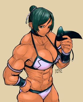 1girls female female_focus female_only fully_clothed green_hair indian indian_female indian_wrestler_(tokugawa_monkeys) mask muscles muscular muscular_female nameless_character original original_art original_artwork orizurubros solo tokugawa_monkeys wrestler wrestling_outfit