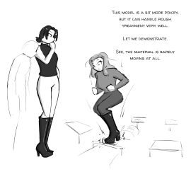 2boys 2d 2girls ballbusting balls black_and_white blonde-haired_female blonde_female blonde_hair boot_fetish bootjob boots celera_prime cock_and_ball_torture cock_and_balls_torture dominant_female dominatrix english english_text female femdom femdom_caption foot_fetish footjob footwear high_heel_boots high_heels leather leather_boots male milf mimi_(celera_prime) monochrome older_female original original_character original_characters pants patent_boots penis shoe_fetish shoejob shoes short-haired_female short_hair submissive_male tight_clothes tight_clothing tight_pants