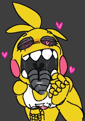 aliasing bananalizard bedroom_eyes bib black_sclera eyes_half_open female finger_in_mouth five_nights_at_freddy's five_nights_at_freddy's_2 heart-shaped_pupils leaning_forward mawshot mouth mouth_fetish mouth_open oekaki perspective saliva saliva_drip saliva_string saliva_trail sharp_teeth simple_background solo solo_female spit teeth tongue tongue_out toy_chica_(fnaf) toy_chica_(love_taste) wet_mouth yellow_body
