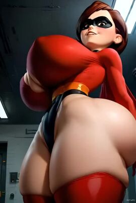 ai_generated animated helen_parr latex_stockings mask massive_breasts nipples_visible_through_clothing no_bra sound tagme the_incredibles video
