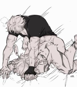 2boys anal armlet ass bite_mark bite_mark_on_ass blush bottomless breath completely_nude cum cum_in_ass cum_on_body fingerless_gloves gay gay_male gloves greyscale hch85784281 head_blush heart holding_hands honkai:_star_rail honkai_(series) jewelry male male_focus male_penetrated monochrome motion_lines multiple_boys multiple_males mydei_(honkai:_star_rail) nude phainon_(honkai:_star_rail) pinned rough_sex sex shirt short_hair short_sleeves single_glove speech_bubble top-down_bottom-up white_backgroound yaoi