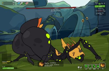 animated arthropod arthropod_abdomen ass beetle_queen big_ass big_butt charming female feral gameplay_mechanics gif gui health_bar hi_res huge_ass huge_butt insects landscape landscape_background lesser_wisp looking_at_viewer risk_of_rain roksim shaking_ass shaking_butt short_playtime solo text