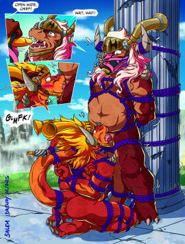 anthro blonde_hair bondage bound bushiroad claws dragon drum's_father drum_bunker_dragon duo father_(lore) father_and_child_(lore) father_and_son_(lore) future_card_buddyfight hair hi_res male male/male mythological_creature mythological_scalie mythology oral oral_penetration parent_(lore) parent_and_child_(lore) parent_and_son_(lore) penetration scales scalie son_(lore) tail thevoidwalker white_hair