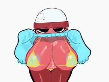 big_breasts bra breasts brialzebubbie dandy's_world dandys_world female gigi_(dandy's_world) grin huge_breasts sweater tagme thick_thighs video