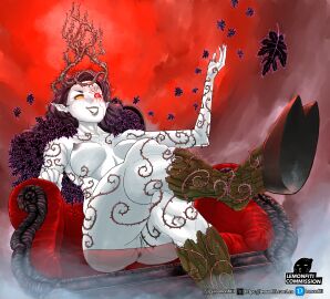 1girls antlers ass asshole breasts complete_waifu_handbook corrupted corruption dryad dungeons_and_dragons elf elf_ears elf_female female female_only freckles freckles_on_breasts freckles_on_face heterochromia hooves humanoid humanoid_pointy_ears lemonfiti nipples orange_eyes outdoor_nudity outdoors outside pale-skinned_female pale_skin pathfinder plant plant_girl purple_hair red_eyes shandalar shandalar_(dryad) sitting sitting_on_chair theloadingcrew