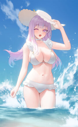 1girls absurd_res absurdres azur_lane bare_armpits bare_arms bare_belly bare_chest bare_hands bare_hips bare_legs bare_midriff bare_navel bare_shoulders bare_skin bare_thighs beach_hat belly belly_button bikini bikini_bottom bikini_only bikini_top blue_sky blunt_bangs breasts cirilla_lin cleavage clouds collarbone covered_nipples day daytime dot_nose dripping_wet elbows exposed exposed_arms exposed_belly exposed_legs exposed_midriff exposed_shoulders exposed_thighs eyebrows_visible_through_hair female female_focus female_only fingers groin half_naked half_nude hat high_resolution highres hourglass_figure large_breasts lean_figure legs legs_together light-skinned_female light_skin long_hair looking_at_viewer naked naked_female narrow_waist navel nude nude_female nudity one_one_eye_open outdoor_nudity outdoors outside partially_submerged partially_submerged_legs plymouth_(azur_lane) purple-eyed_female purple-haired_female purple_eyebrows purple_eyes purple_hair pussy royal_navy_(azur_lane) shoulders sky slender_body slender_waist slim_female slim_waist soaked soaked_pussy solo standing string_bikini submerged_feet submerged_legs swimsuit swimwear thick_thighs thighs thin_waist upper_body v-line wet wet_belly wet_bikini wet_body wet_breasts wet_legs wet_pussy wet_skin wet_thighs white_bikini white_bikini_bottom white_bikini_only white_bikini_top white_skin white_string_bikini white_swimsuit white_swimwear wide_hips wink winking winking_at_viewer