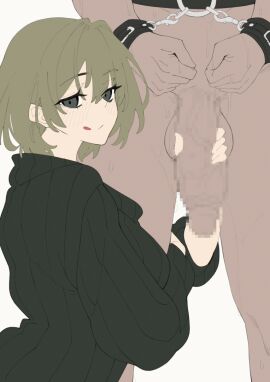 1boy 1girls 7:10 :p akina-chan animated big_breasts big_penis bondage breasts buckethead_ero busty censored censored_penis clothed_female_nude_male female femdom handcuffed handjob interracial large_breasts large_penis light-skinned_female light_skin looking_at_viewer looking_back male milking milking_handjob milking_male milking_penis mosaic_censoring muscular muscular_male penis sideboob smile straight stroking stroking_cock stroking_dick stroking_penis tan-skinned_male tan_skin tongue tongue_out veiny_penis vertical_video white_background wip