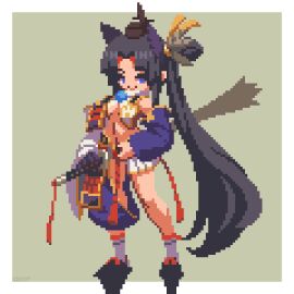 1girls black_hair clothed clothes clothing fate/grand_order fate_(series) female female_only holding_object katana long_hair pixel_art revealing_clothing sakuemon simple_backround skirt solo solo_female standing tagme ushiwakamaru_(fate) ushiwakamaru_(fate/grand_order) white_skirt