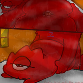 anthro anus ass balls big_butt blush bodily_fluids candy dessert duo fan_character food food_creature genitals gummy_(food) gummy_creature jelly_defense living_candy looking_pleasured male male/male pounding_ass red_body sex spread_anus spreading sweat wilt_(nakeilyar)