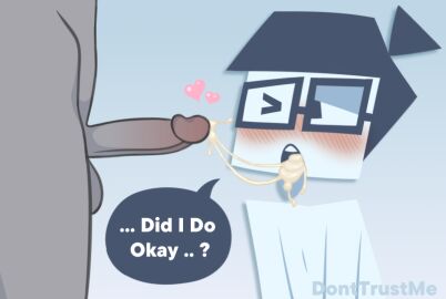 2boys after_fellatio after_oral anon artist_signature big_head blush cum_in_mouth cum_on_tongue cumming donttrustme fanart flicker_x86 gay glasses grey_body heart kif_(flicker) male male_only one_eye_closed simple_background speech_bubble talking tongue tongue_out toony white_body white_skin yaoi