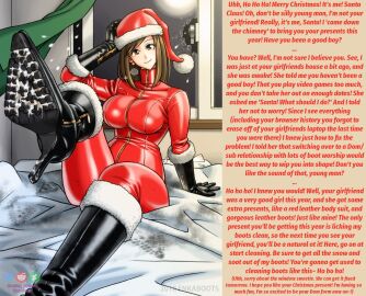 1girls big_breasts bodysuit boot_fetish boot_worship boots break_in breasts brown_eyes brown_hair christmas christmas_clothing christmas_headwear christmas_outfit dirty_footwear dirty_soles dominant_female elbow_gloves english english_text enkaboots female female_only femdom femdom_caption foot_fetish foot_worship footwear_fetish funny fur_trim gentle_femdom gentle_mommy gloves hat high_heel_boots high_heels highres knee_boots large_breasts latex latex_bodysuit latex_boots latex_gloves leg_up looking_at_viewer meme mommy_kink original original_character original_characters roleplay santa_costume santa_hat shoe_soles short_hair smiling_at_viewer thighhighs zipper zipper_footwear