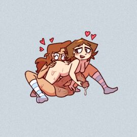 balls brown_hair cunnilingus erection female fucktoy_(blankate) glasses half-erect huge_balls huge_cock kate_(blankate) long_hair male nikoto_all-stars_smashing nude nude_female original_characters penis rimming_female socks trans_woman transfem