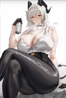 big_breasts breasts cleavage clothed_female devil_horns devil_tail female female_only gloves horns igiroitsu large_breasts looking_at_viewer red_eyes solo solo_female tagme tail unbuttoned unbuttoned_shirt white_hair wuthering_waves zani_(wuthering_waves)