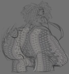 ass back_view bark4mutt black_and_white breasts clapping_cheeks female flare_pants forbidden_pants gigantic_ass huge_ass huge_breasts looking_at_viewer looking_back phatbuttseal ragatha_(the_amazing_digital_circus) squatting the_amazing_digital_circus twerking