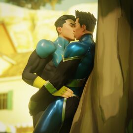 2boys aj_(aj_racer95) aj_racer95 fortnite fortnite:_battle_royale gay invincible kissing male male_only mark_grayson superhero yaoi
