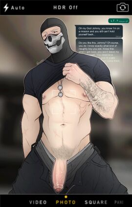 call_of_duty call_of_duty_modern_warfare_2_(2022) foreskin ghost_(modern_warfare_2) male male_only masked navel nipple_piercing nipples penis phone photo pierced_nipples piercing simon_riley solo uncircumcised z3nt5u