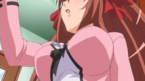 animated blue_eyes boy brown_hair_female clothed clothed_female clothed_male condom gif girl handjob kitchen looking_at_penis male/female poro sitting_on_floor triangle_blue