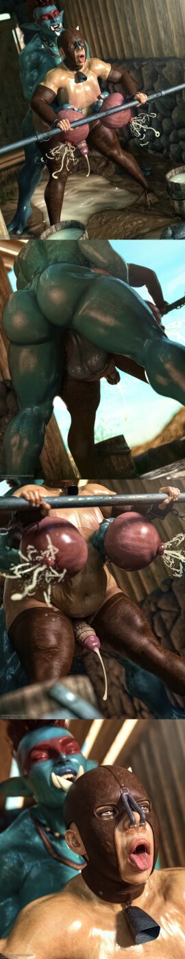 2021 3d 3d_(artwork) ass balls barefoot bell_collar big_ass big_breasts blue_skin bondage_hood boob_squish breast_press breast_squeeze breasts bucket chained_up clamp closed_eyes cock_and_ball_torture cock_and_balls_torture cock_ring comic_page cum cumming_while_penetrating drooling extreme_penetration female from_behind_position futa_on_futa futanari humiliation intersex interspecies involuntary_orgasm large_balls large_testicles mascara mascara_smear masked_female messy milking mohawk_(hairstyle) muscular muscular_futa nose_hook pain penis red_boobs red_face_paint snot_bubble squarepeg3d stomach_bulge sweat teats testicles thighhighs troll_(warcraft) tusks warcraft