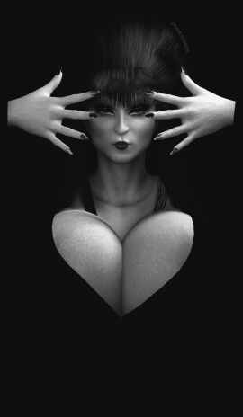 1girls 3d big_breasts big_cleavage black_background black_hair breasts cleavage drakepowers elvira elvira:_mistress_of_the_dark female female_only goth halloween huge_breasts looking_at_viewer milf real_person solo virtamate