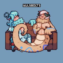 1:1 1futa 1girls animal_humanoid animated apode areolae big_breasts bouncing_breasts breast_grab breasts dajinn digital_media_(artwork) draconcopode duo female female/female futa_on_female futanari hand_on_breast herm horn humanoid intersex intersex/female jubilee_(dajinn) lamia legless light-skinned_female light-skinned_futa light_skin markings naga nipples pixel_(artwork) pixel_animation pixel_art reptile scales scalie senry_(dajinn) serpentine sex short_playtime snake split_form tail yulsbolts